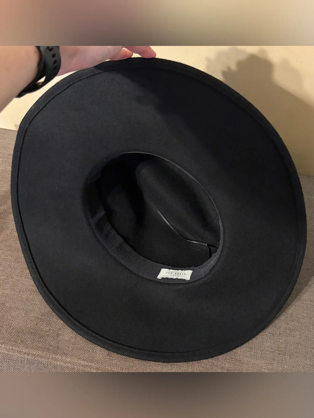 Ted Baker Black Wide-Brim Felt Fedora with Stitched Band